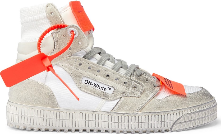 Off White Off-Court 3.0 Distressed Suede, Leather and Canvas High-Top Sneakers