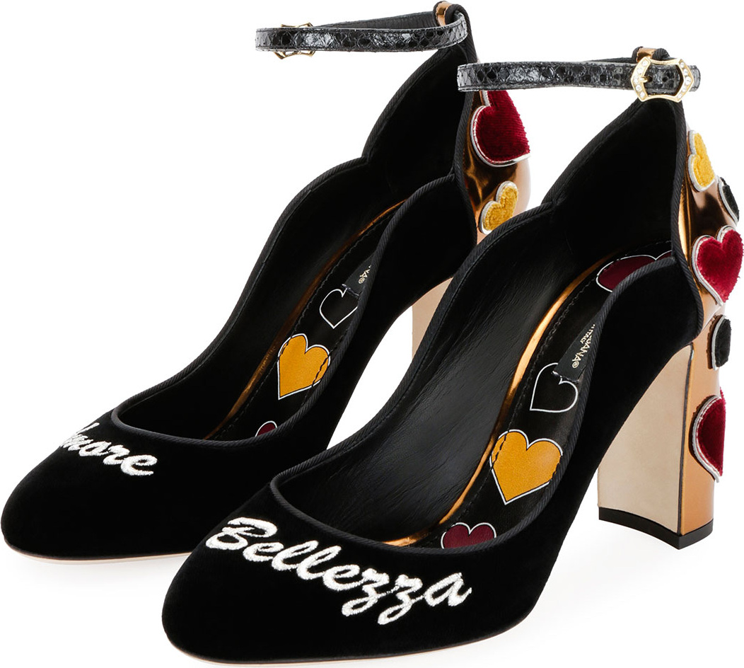 Dolce & Gabbana Amore Bellezza Velvet Ankle-Wrap Pump