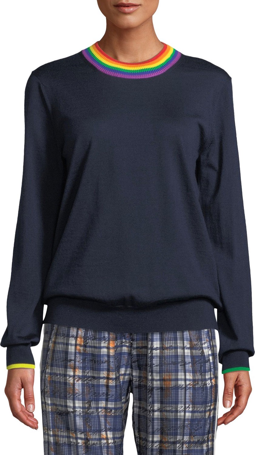 Burberry London England Long-Sleeve Rainbow-Neck Merino Wool Sweater