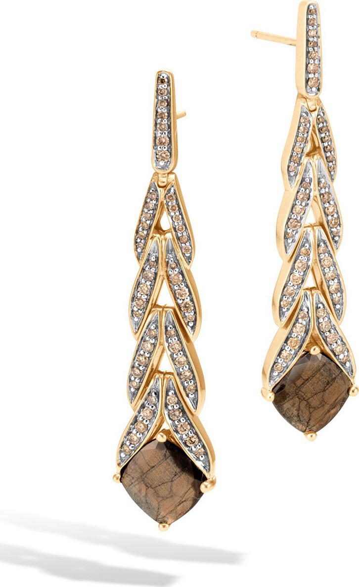 John Hardy Modern Chain Magic Cut 18k Drop Earrings with Golden Sheen Sapphire & Diamonds