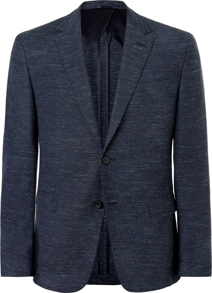 HUGO BOSS Navy Nobis Slim-Fit Mélange Wool, Cotton and Linen-Blend Blazer