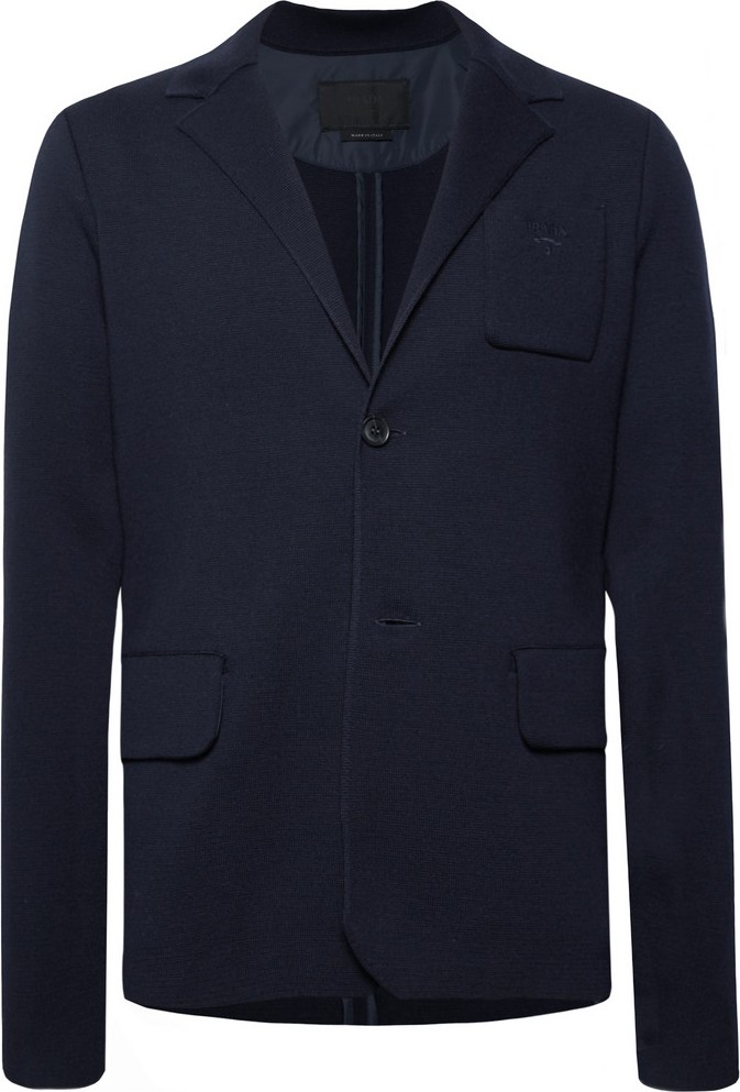 Prada Navy Slim-Fit Logo-Embroidered Virgin Wool Blazer