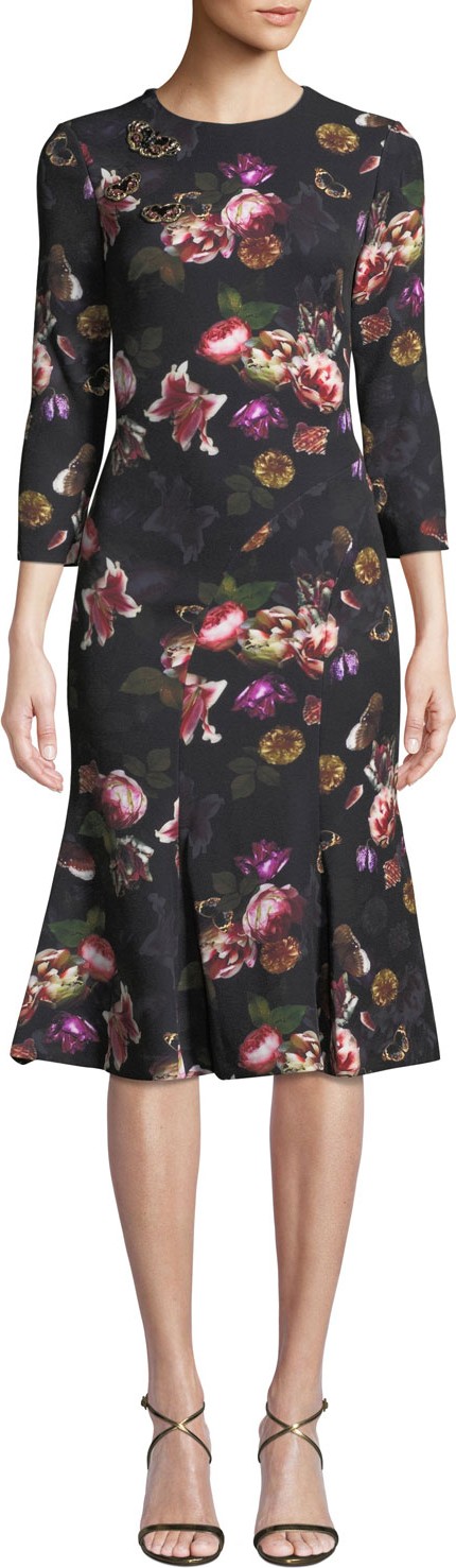 Theia Floral Butterfly Brooch Dress