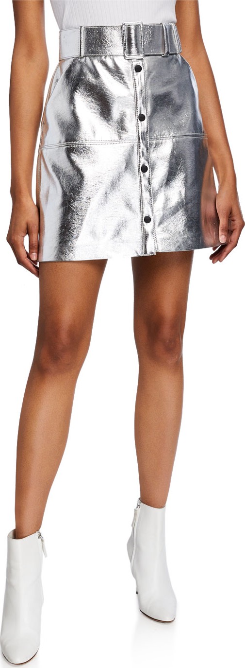 MSGM Belted Faux-Leather Short Skirt