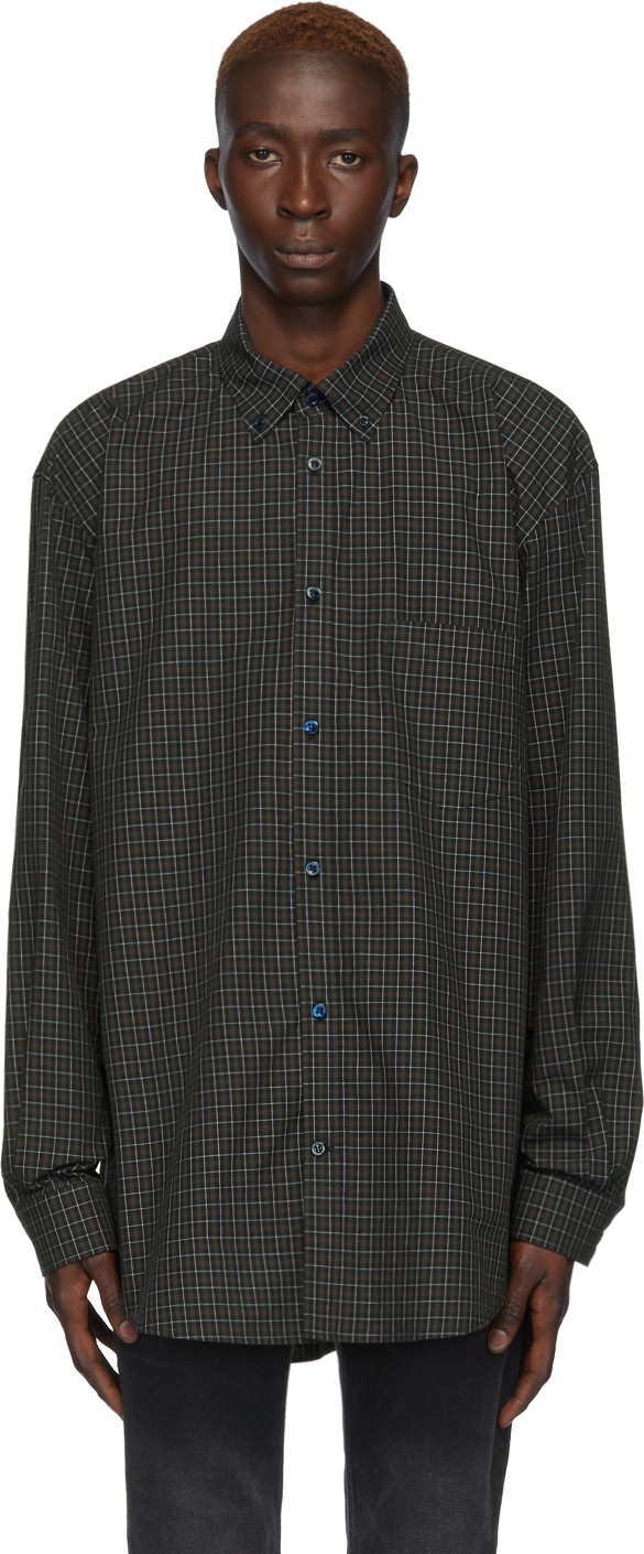 Balenciaga Navy & Green Check Logo Shirt