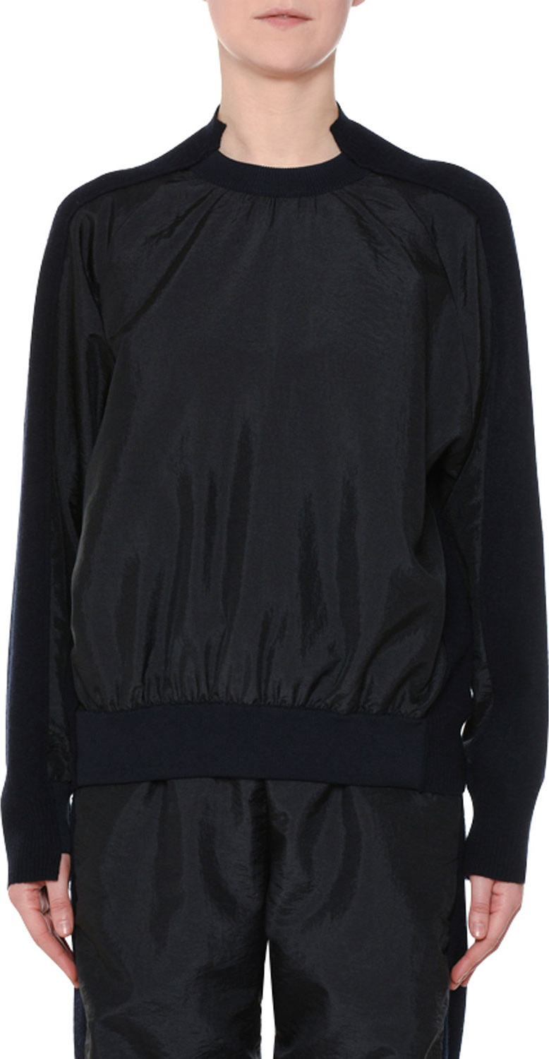 Stella McCartney Nylon-Front Wool-Back Pullover Sweater