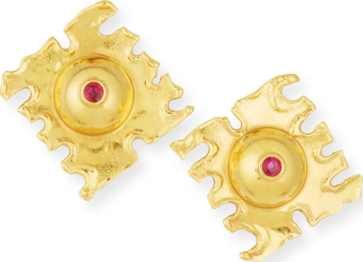 Jean Mahie De Coupe 22K Gold Earrings with Rubies