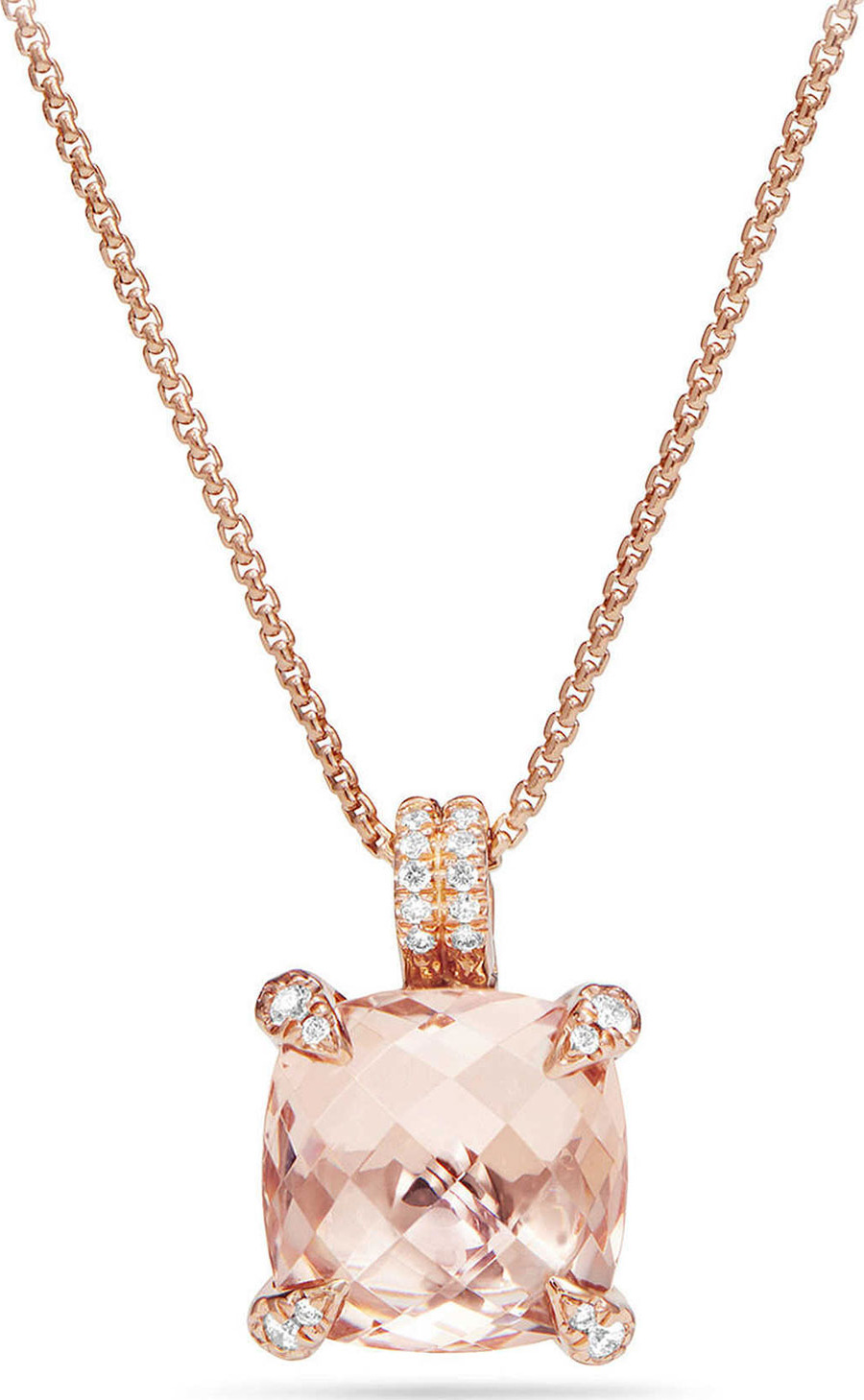 David Yurman Châtelaine 18k Rose Gold Pendant Necklace w/ Morganite & Diamonds
