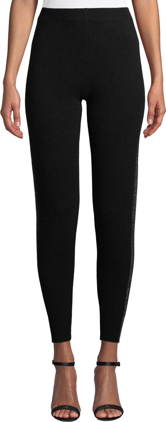 ATM Anthony Thomas Melillo Sparkle Side-Stripe Cashmere-Blend Sweater Pants