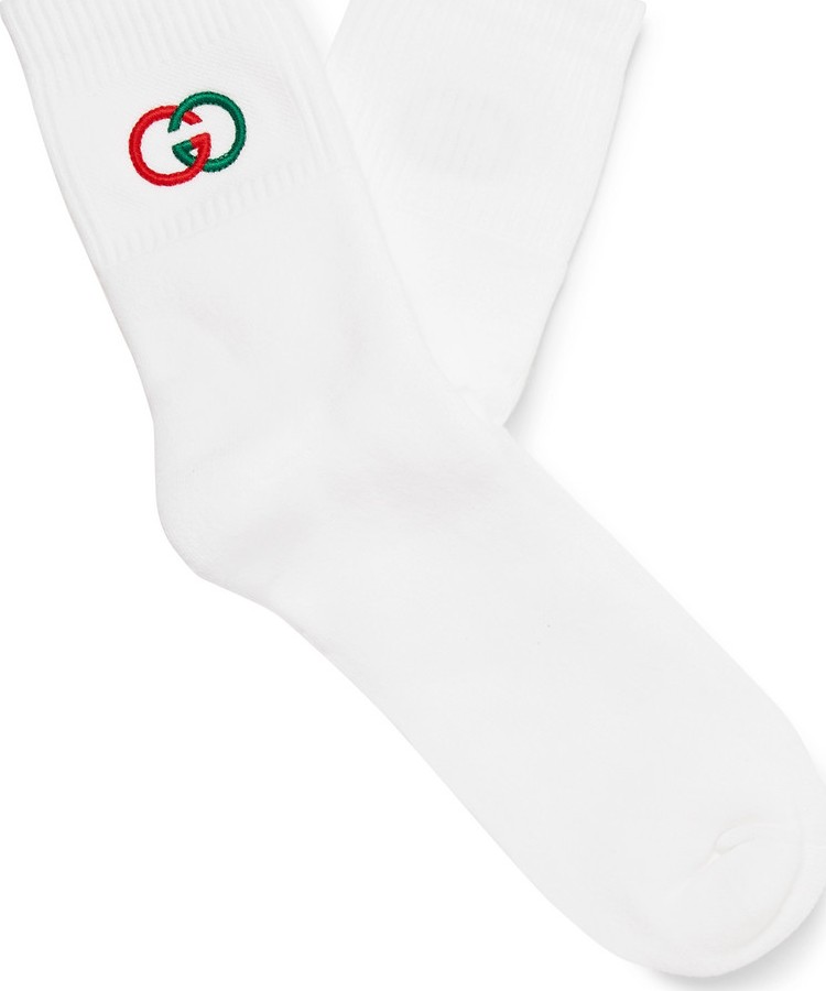 Gucci Logo-Embroidered Ribbed Stretch Cotton-Blend Socks