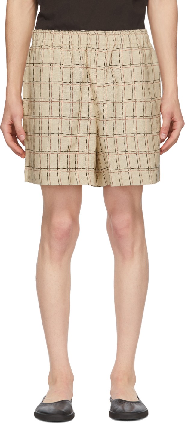 Bode Tan Schoolhouse Plaid Rugby Shorts
