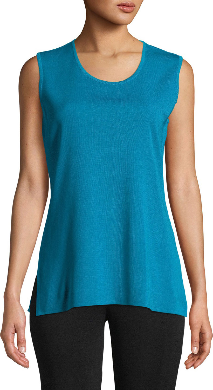 Misook Round-Neck Soft Tank, Peacock Blue