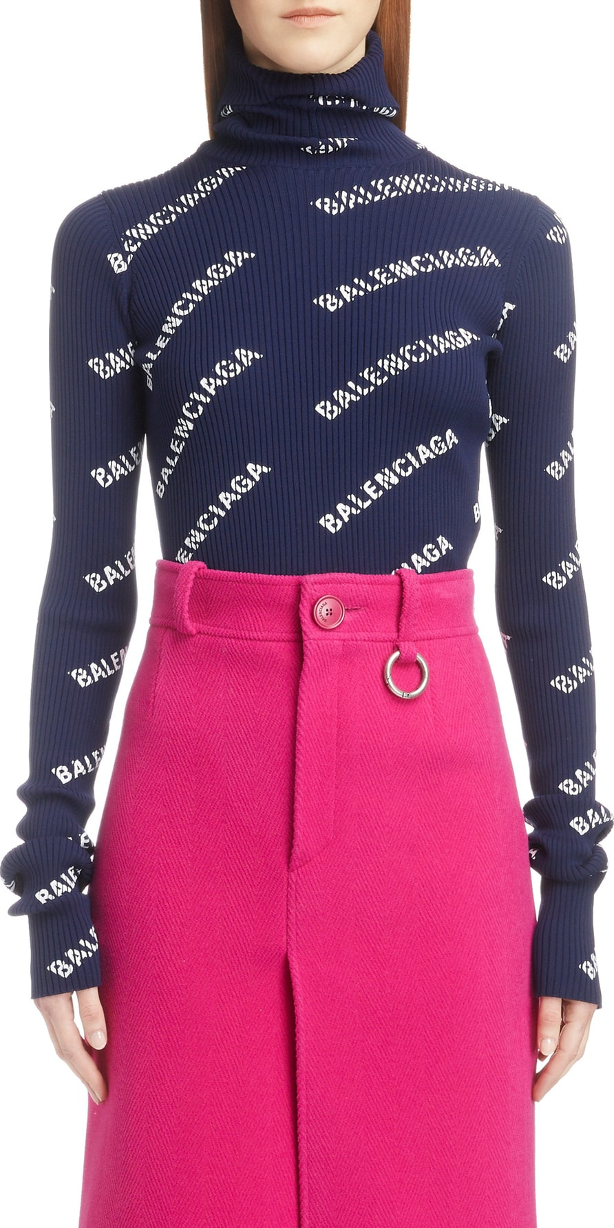 Balenciaga Logo Ribbed Turtleneck Sweater