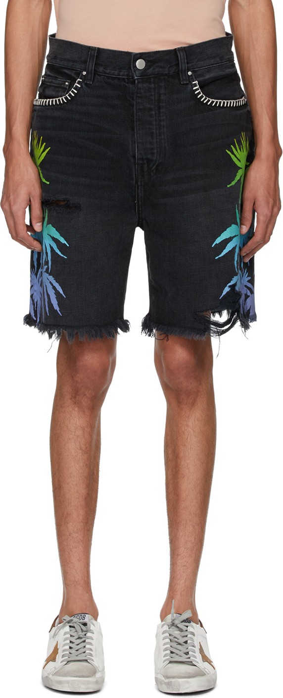 Amiri Black & Multicolor Denim Leaves Shorts