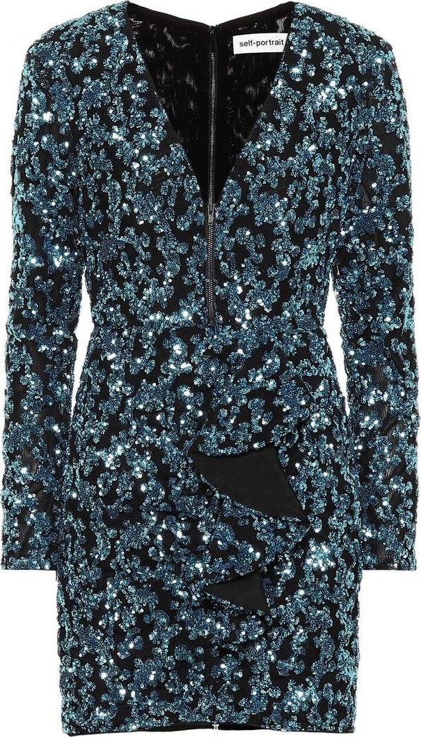 Self Portrait Ruffled sequined minidress