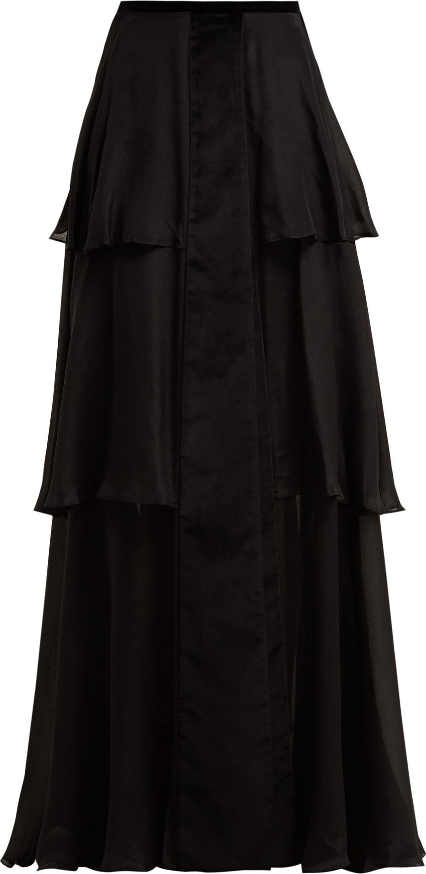 Zeus + Dione Leonita velvet-trimmed silk maxi skirt