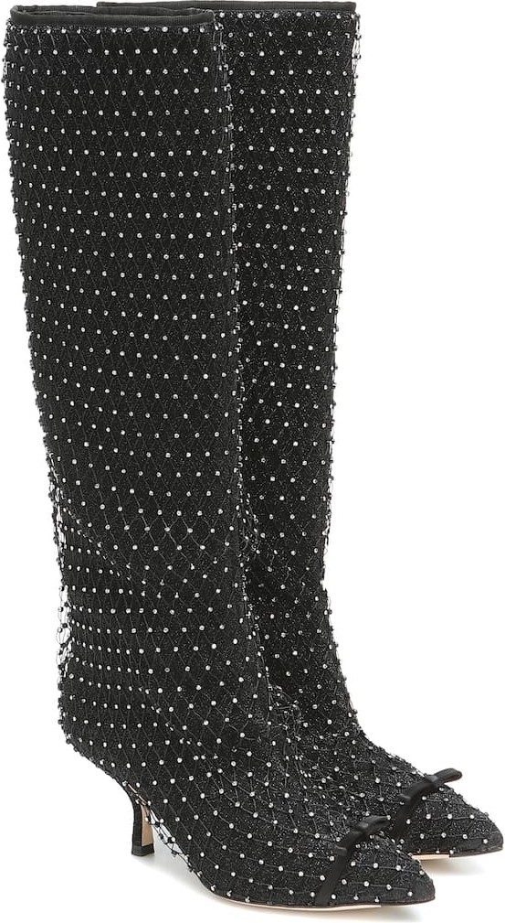 Marco De Vincenzo Crystal-embellished knee-high boots