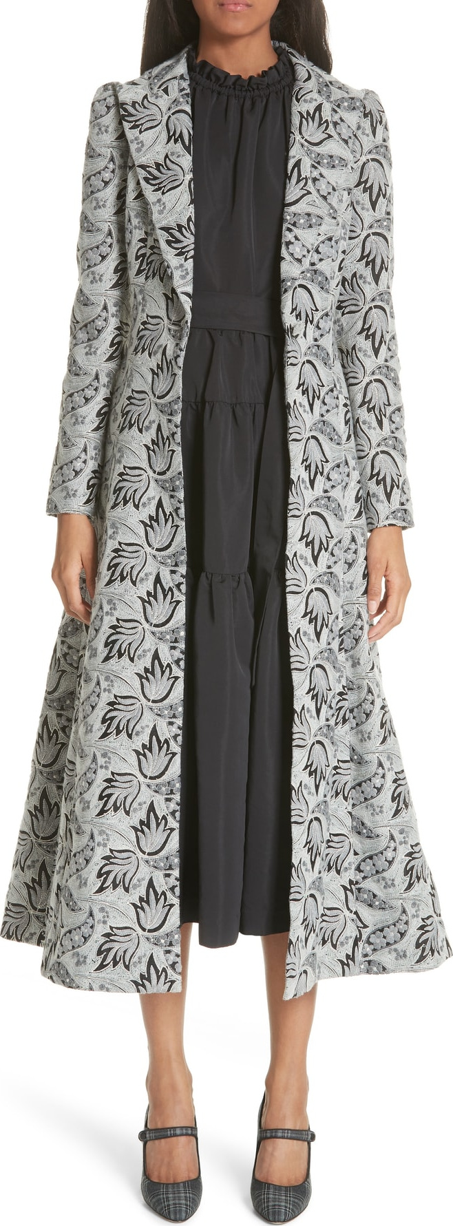 Co Long Embroidered Jacquard Coat