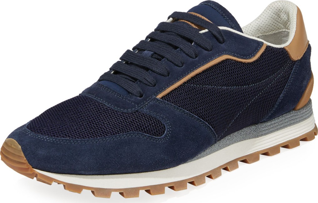 Brunello Cucinelli Men's Suede and Mesh Runner Sneakers