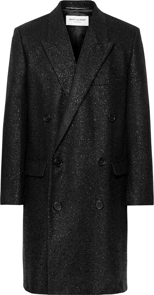 Saint Laurent Metallic Woven Double-Breasted Overcoat