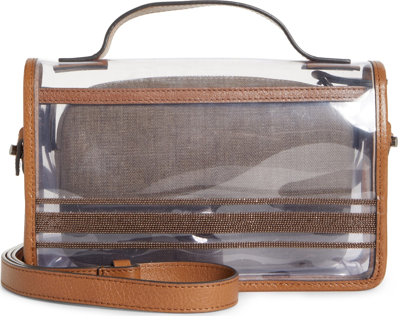 Brunello Cucinelli Monili & Leather Trim Clear Shoulder Bag