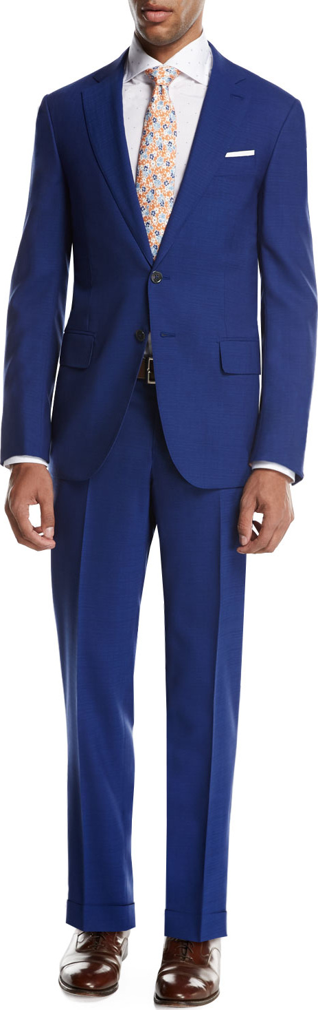 Isaia Sanita Solid Wool Two-Piece Suit, High Blue
