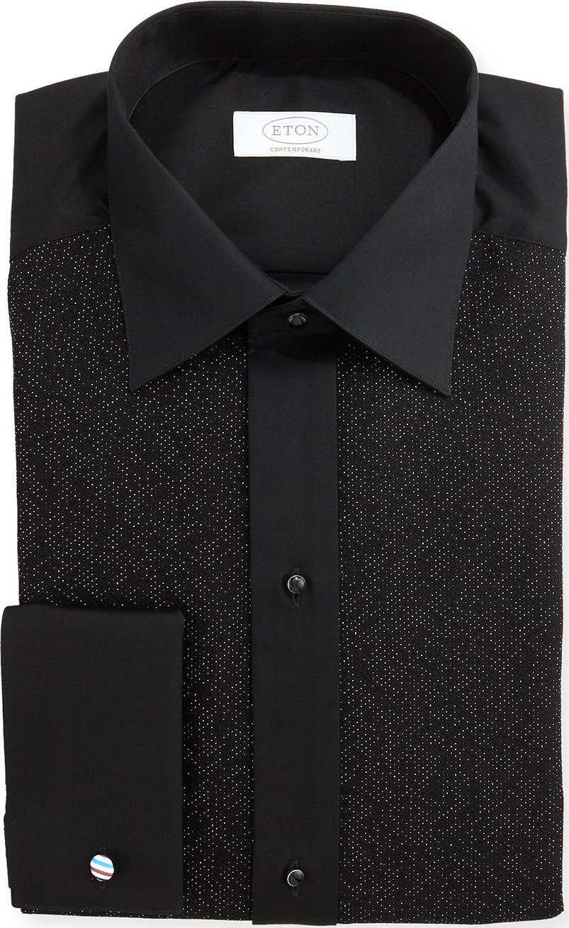 Eton Metallic Dotted Formal Shirt, Black