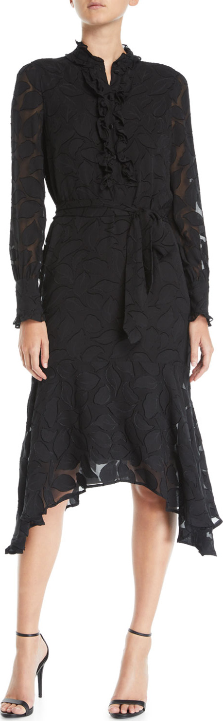 Equipment Palo Floral-Burnout Velvet Long-Sleeve Dress