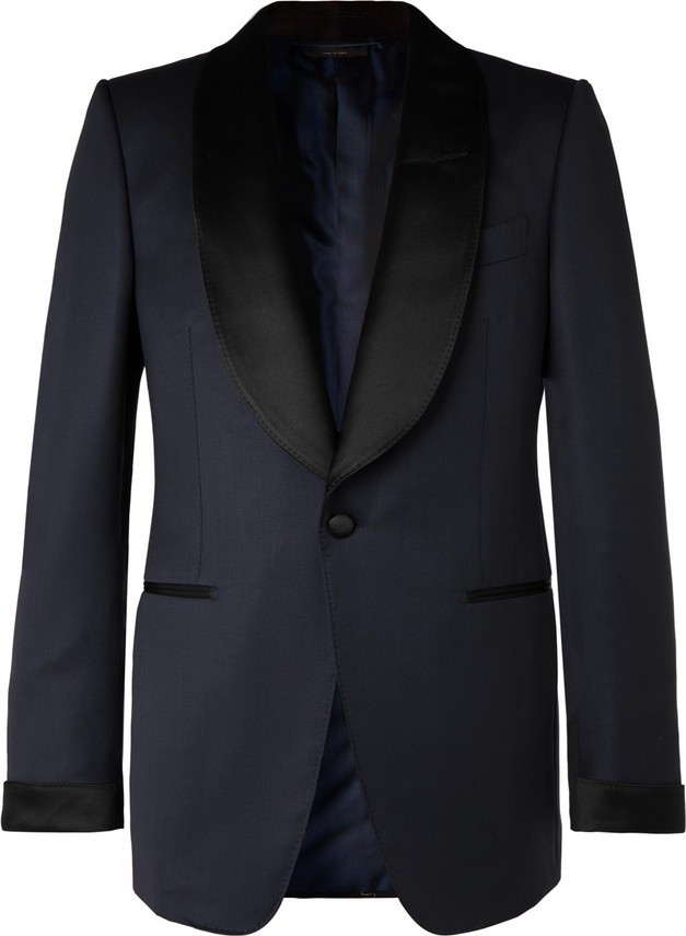 TOM FORD Midnight-Blue Shelton Slim-Fit Satin-Trimmed Grain de Poudre Tuxedo Jacket