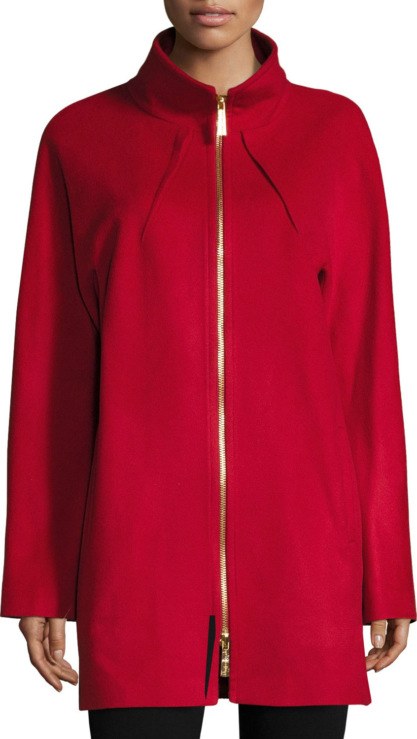 Neiman Marcus Two-Way Zip-Front Wool Jacket