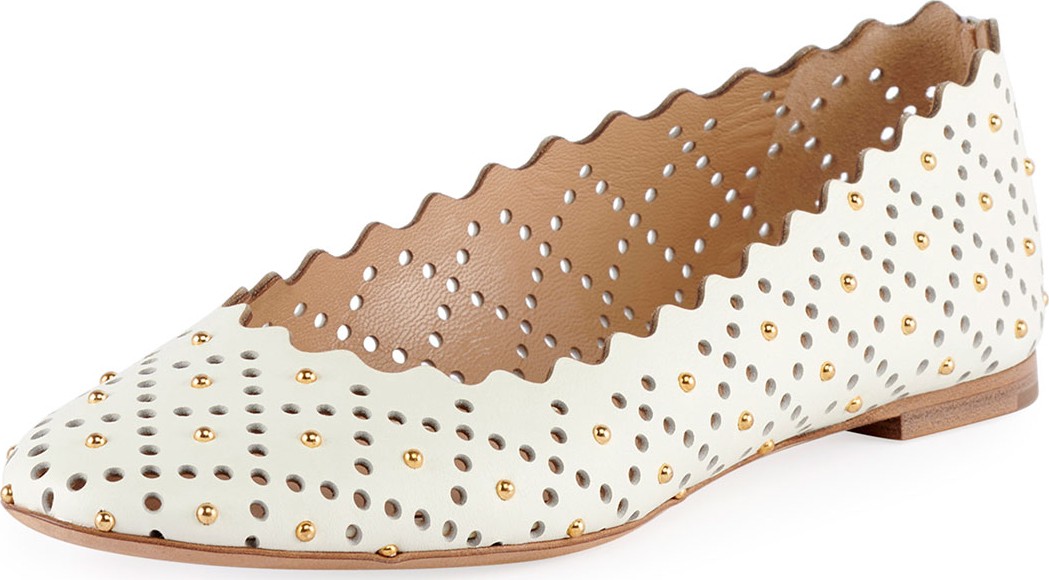 Chloe Perforated Leather Ballet Flat with Studs