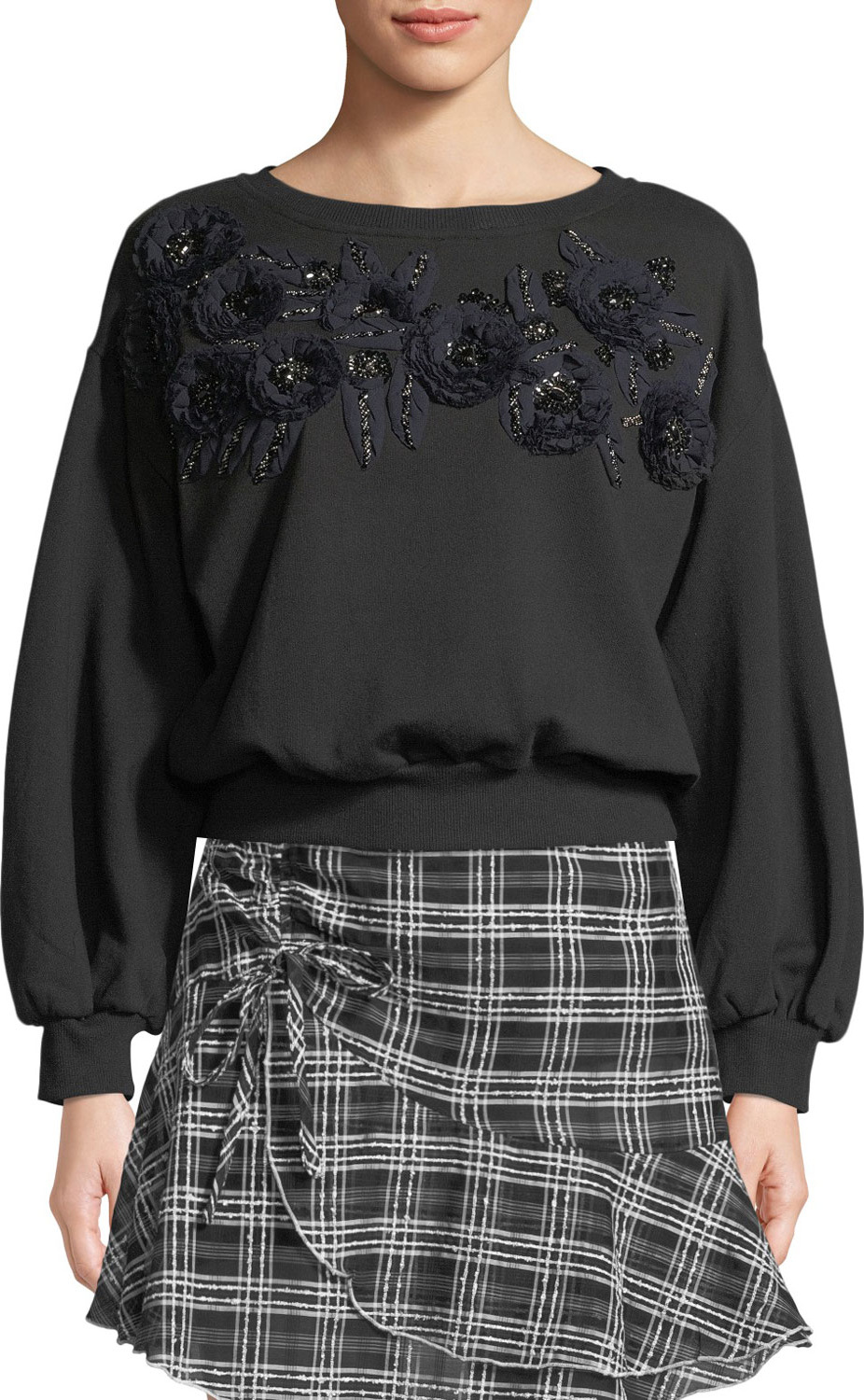 Parker Lucinda Crewneck Sweatshirt with Floral Applique