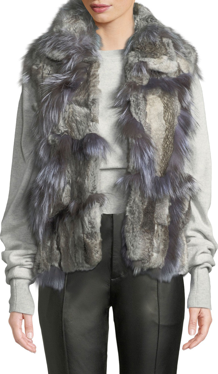 Adrienne Landau Short Patchwork Fur Vest