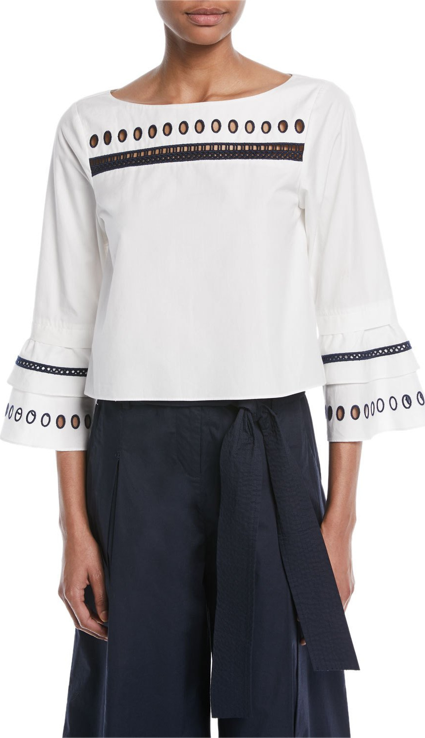 Tanya Taylor Sophie Eyelet Bell-Sleeve Top