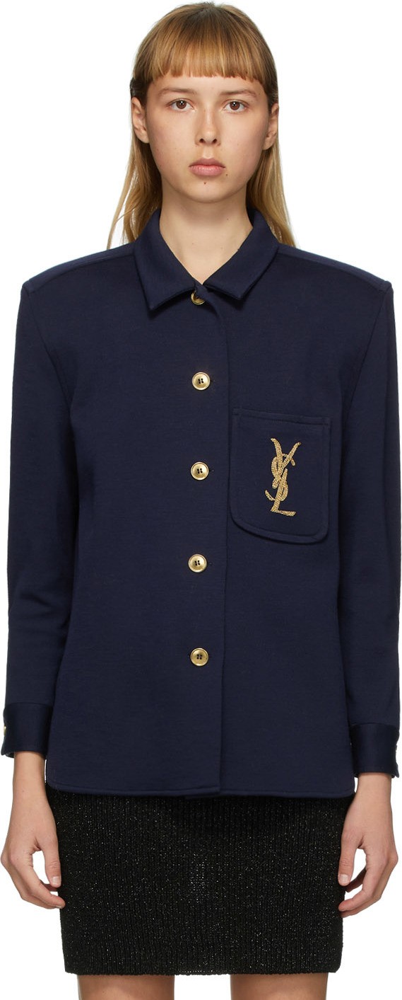 Saint Laurent Navy Embroidered Monogramme Cardigan Saint Laurent Navy Embroidered Monogramme Cardigan