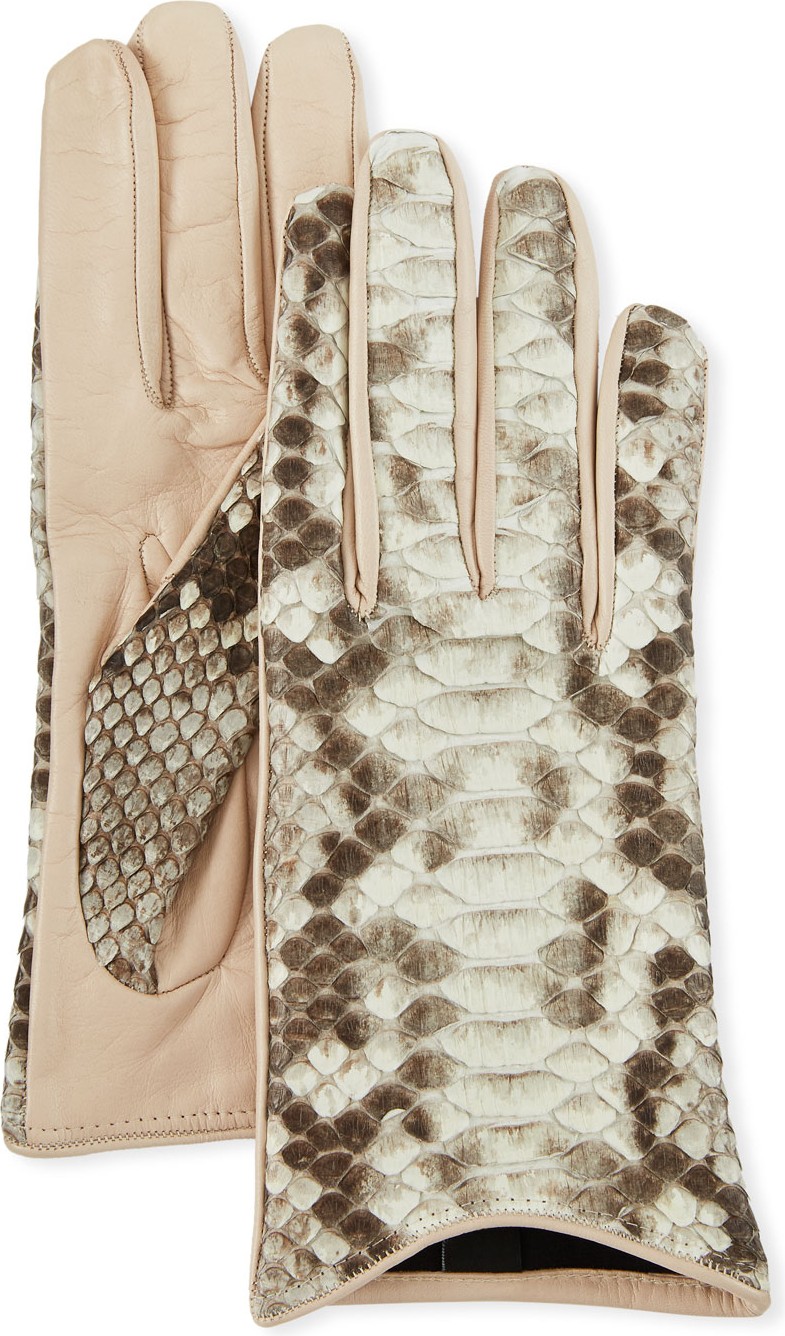 Guanti Giglio Fiorentino Lamb Leather & Python Snake Short Gloves