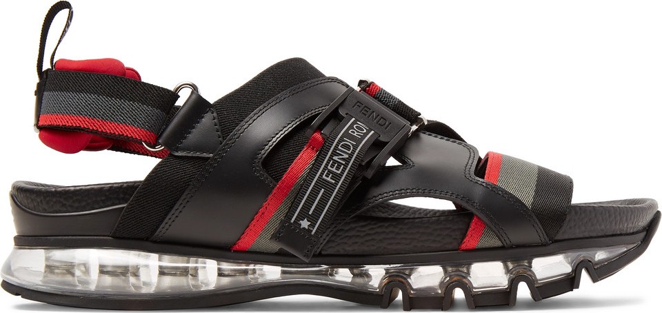 Fendi Leather-Trimmed Webbing Sandals