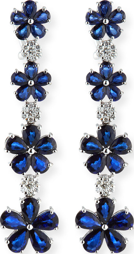 ZYDO 18k White Gold Sapphire Flower Drop Earrings