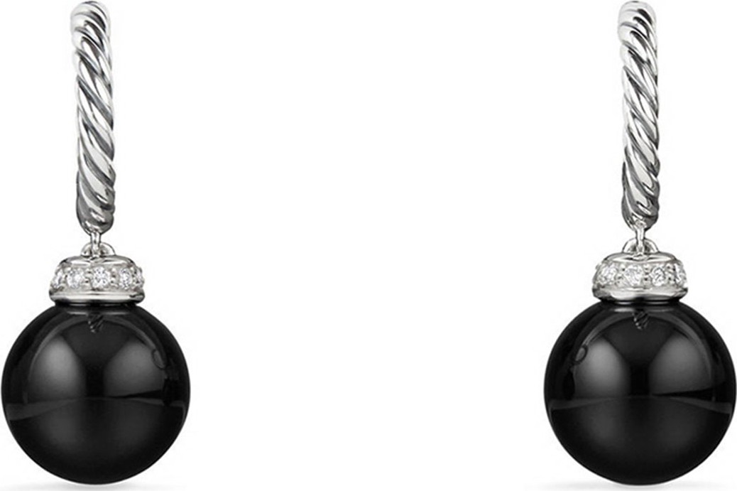 David Yurman Solari 9mm Silver Drop Hoop Earrings w/ Diamonds