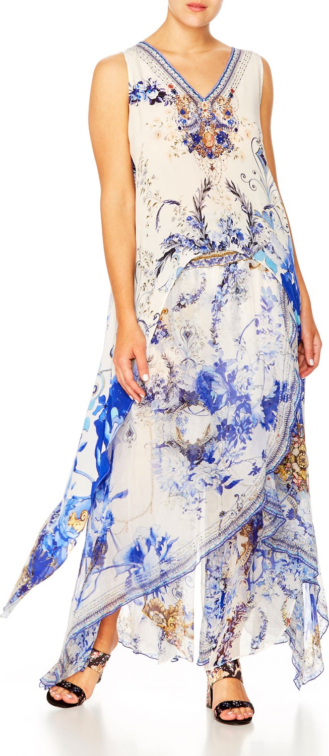 Camilla High-Low Cross-Back Sleeveless Top