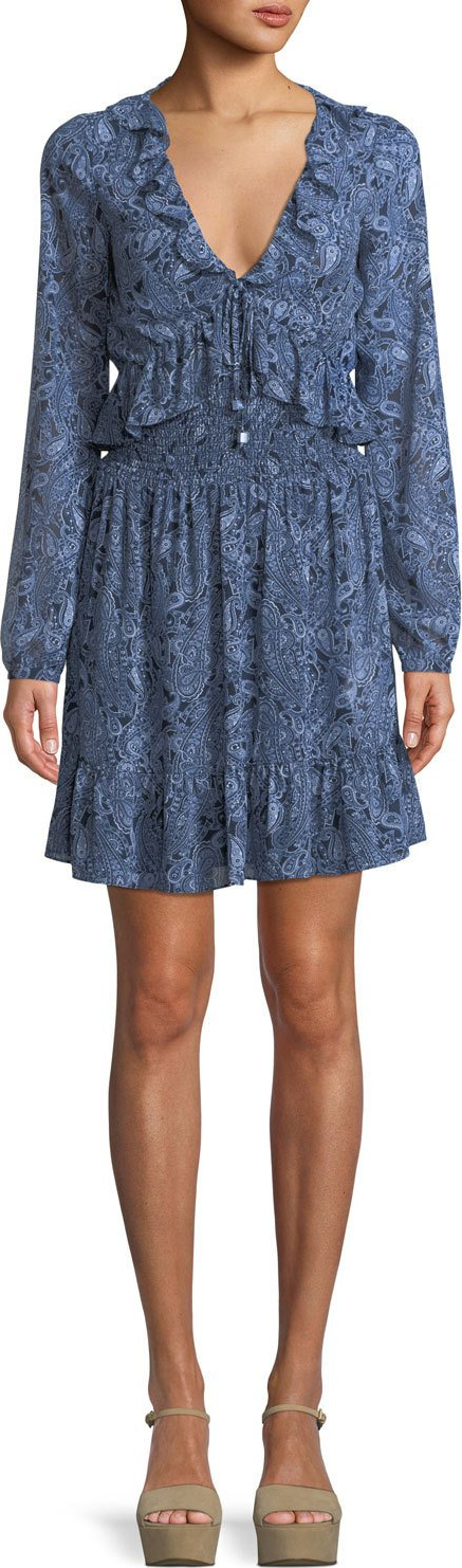 MICHAEL MICHAEL KORS Paisley-Print Smocked-Waist Mini Dress MICHAEL MICHAEL KORS Paisley-Print Smocked-Waist Mini Dress