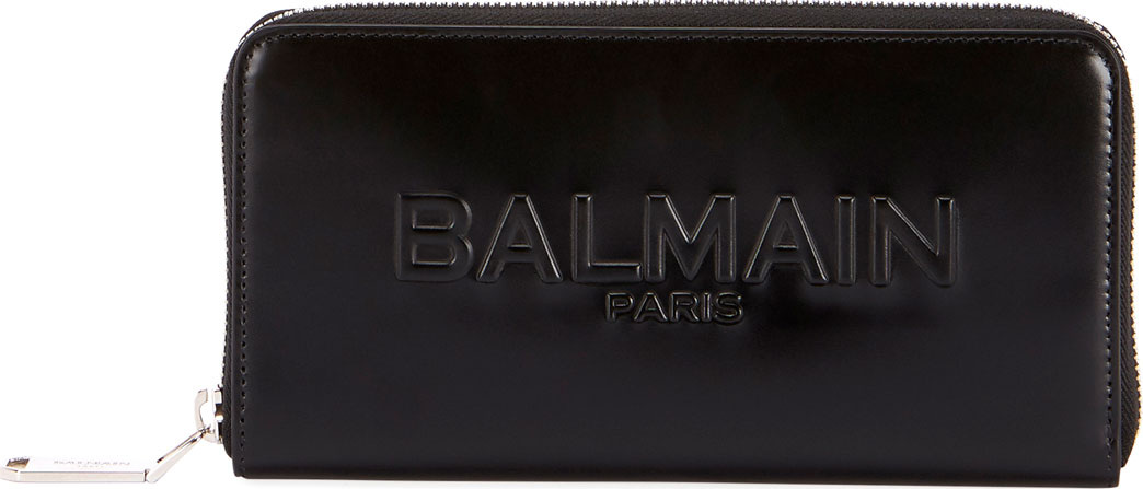 Balmain Shiny Continental Zip Wallet, Black