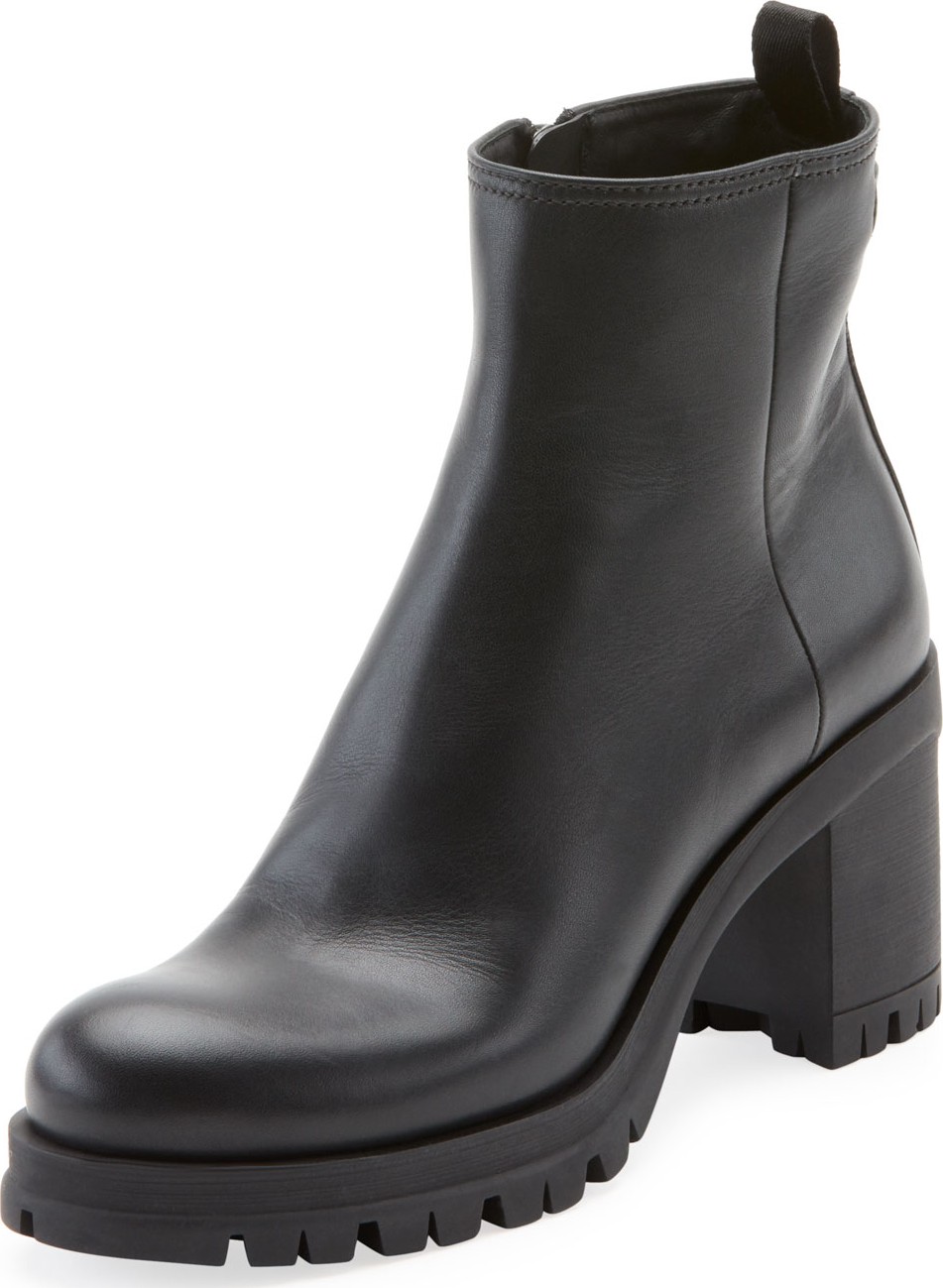 Prada Leather Lug-Sole Platform Booties
