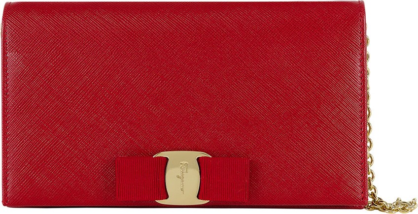 Salvatore Ferragamo Miss Vara Bow Wallet-on-Chain, Red