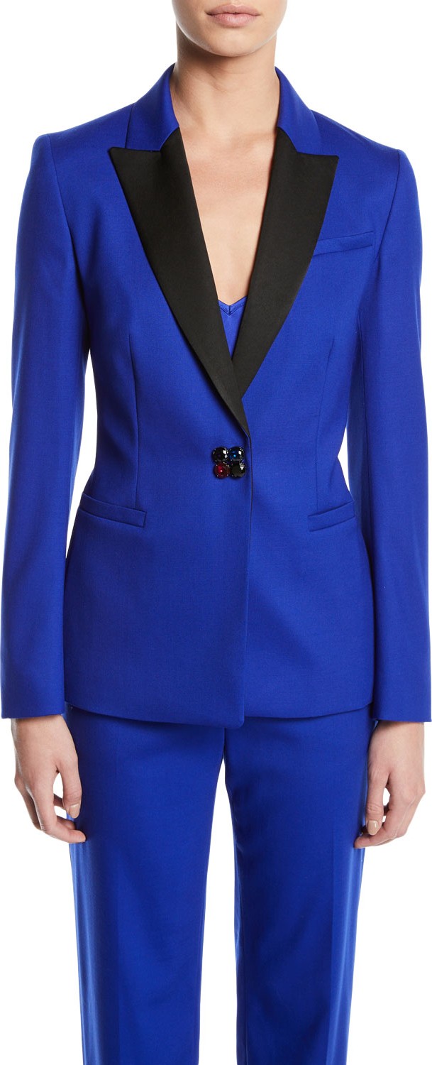 Escada Jewel-Snap Satin-Lapel Tuxedo Jacket
