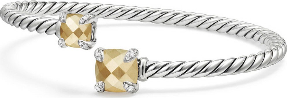 David Yurman Châtelaine Faceted 18K & Sterling Silver Bypass Bracelet with Diamonds