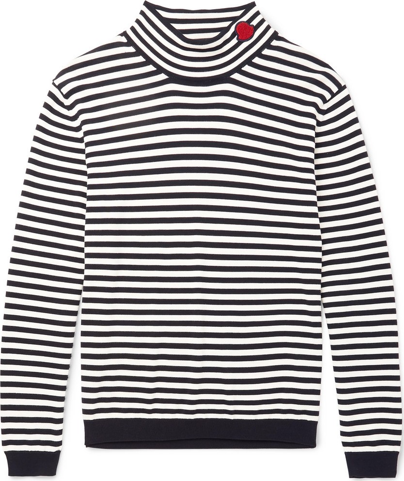 Moncler Slim-Fit Appliquéd Striped Cotton Rollneck Sweater