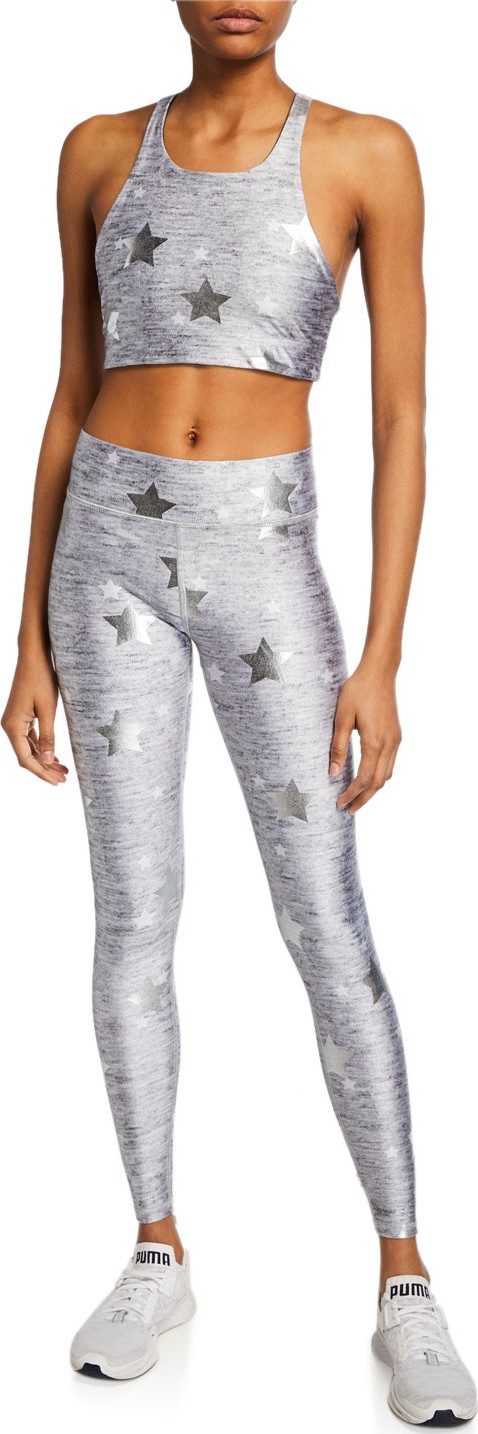 Terez Stars Foil-Printed Heathered Balayage Leggings