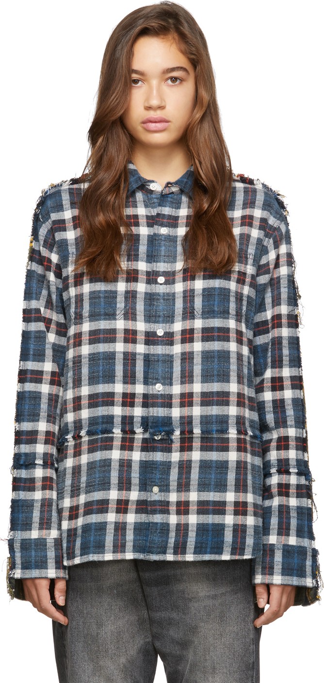 R13 Blue & Green Mended Shirt