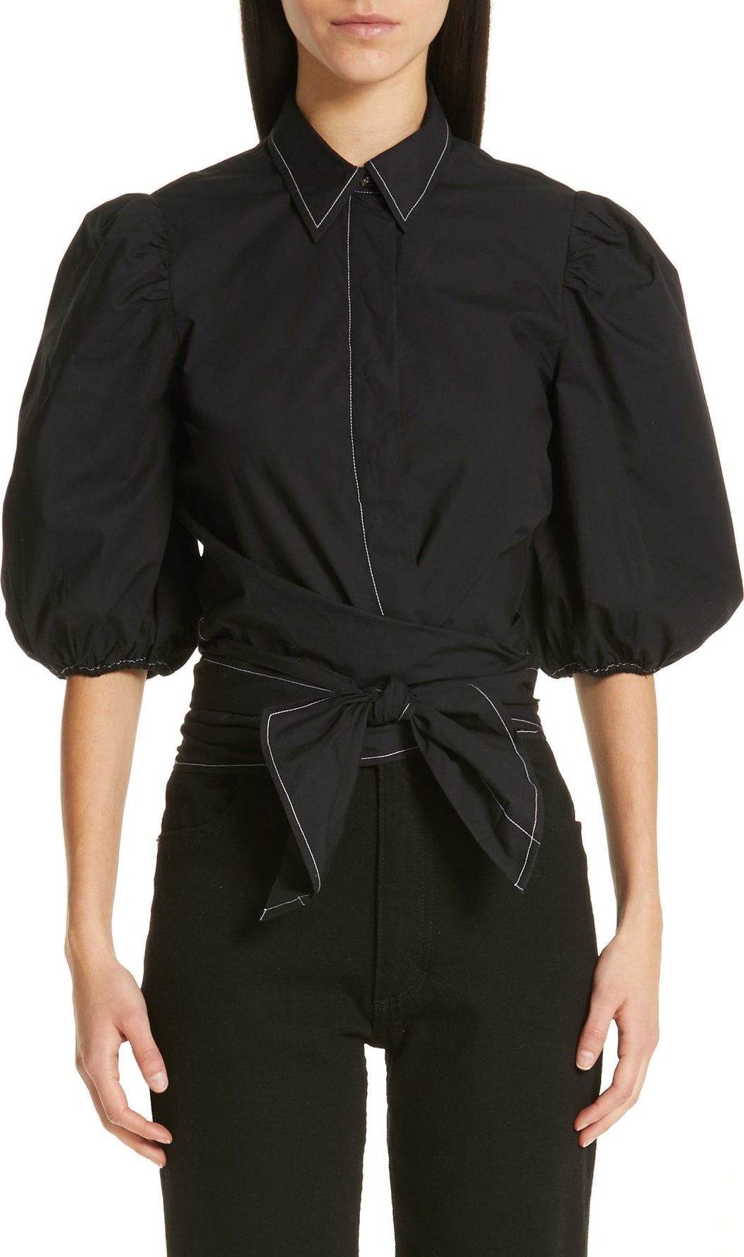 Ganni Poplin Wrap Top